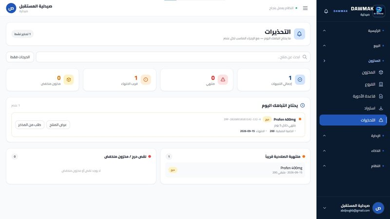 تنبيهات المخزون